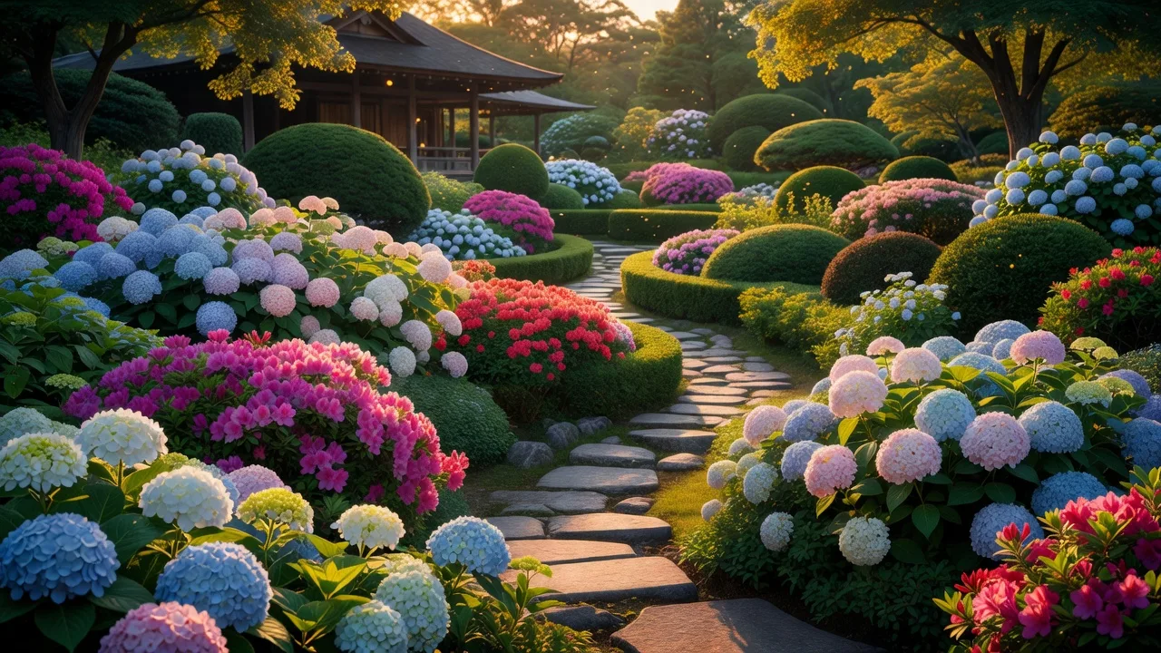 夏に咲き誇る庭園の花々